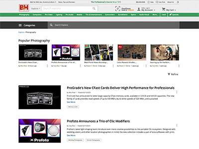 A screenshot from the B & H Explora website